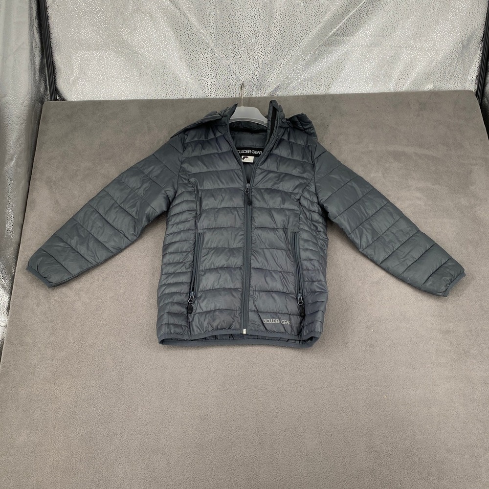 Boulder Gear Kids Puffer Jacket Gray Hooded Quilted Insulated Coat 8945R Size S